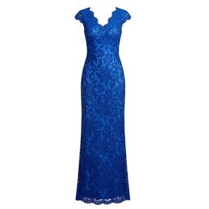 Tadashi Shoji Creighton Embroidered Tulle Gown Marina Blue Size 4